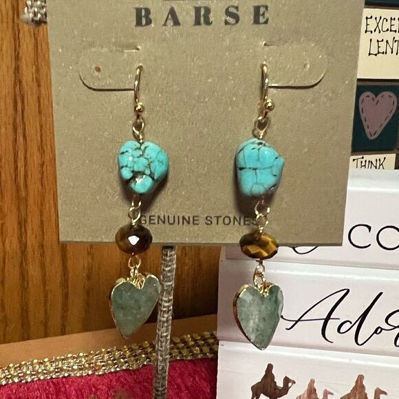 NWT Barse Genuine Stones Tiger’s Eye & Magnesite Drop Fishhook Earrings #BJER - Picture 2 of 6